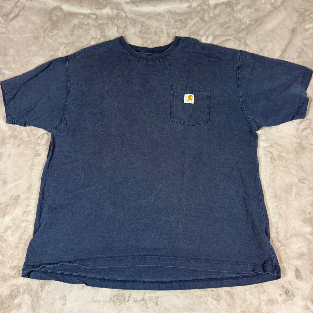 Carhartt Mens XL Navy Blue Short Sleeve Cotton Pocket T-Shirt Workwear Tee